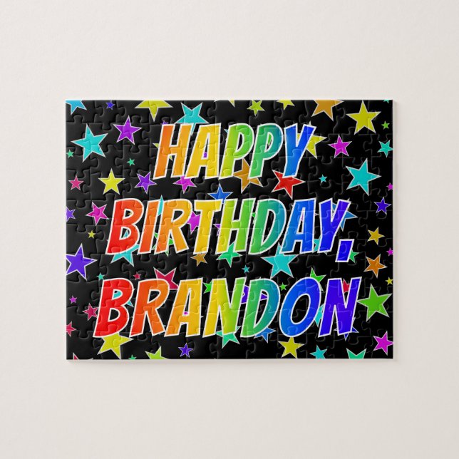 Puzzle "BRANDON" Prénom, Amusant "HEUREUX ANNIVERSAIRE" (Horizontal)