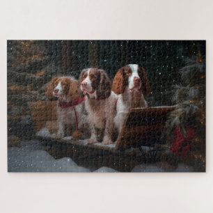 Puzzle Bretagne Spaniel Snowy Sleigh Décor de Noël