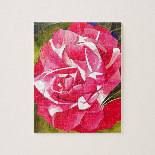 Puzzle Bright pink Camellia watercolor art flower (Vertical)