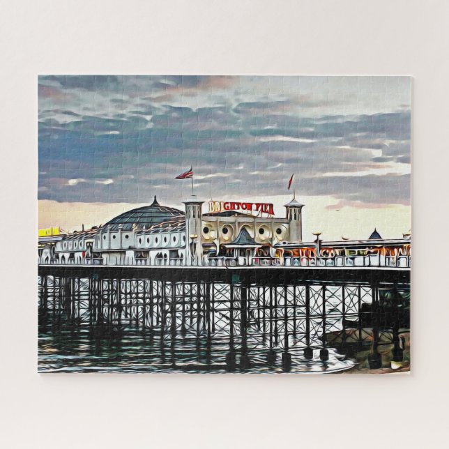 Puzzle Brighton Pier et ciel nuageux Peinture numérique (Horizontal)