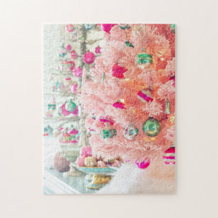 Puzzle Brites brillants sur l'Arbre de Noël rose Jigsaw P