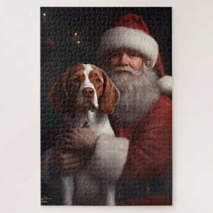 Puzzle Brittany Spaniel avec le Père Noël Noël