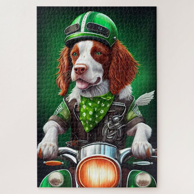 Puzzle Brittany Spaniel conduite vélo St. Patrick's Day (Vertical)