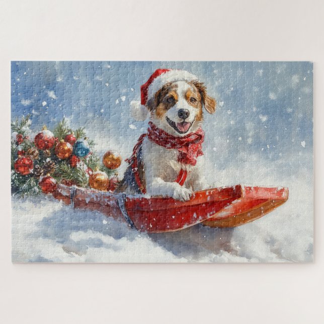 Puzzle Brittany Spaniel Dog in Sledge Christmas (Horizontal)