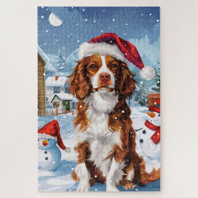 Puzzle Brittany Spaniel Dog Winter Wonderland Noël (Vertical)