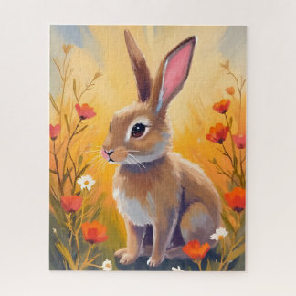 Puzzle Brown Bunny Floral Field Animal Painting