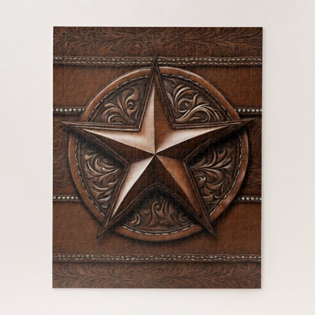 Puzzle Brown Cowboy Rustique Western Country Texas Star (Vertical)