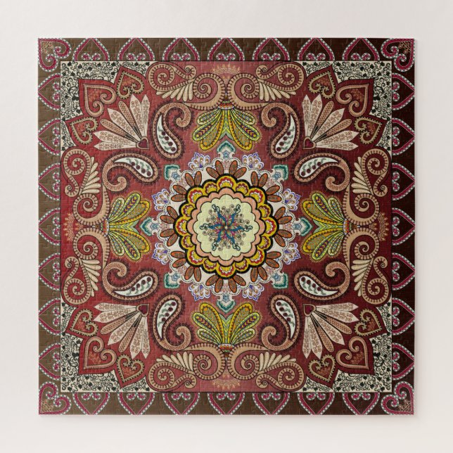 Puzzle Brown rouille jaune Tan Paisley Motif (Vertical)