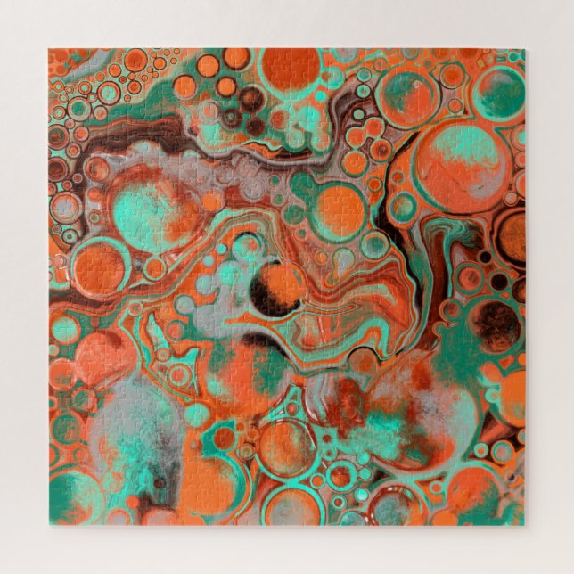 Puzzle Brown, Turquoise, Art Libre De Marbre Orange (Vertical)