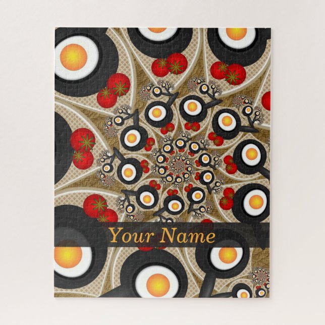 Puzzle Brunch Fractal Art Drôle Nourriture, Tomates, Oeuf (Vertical)