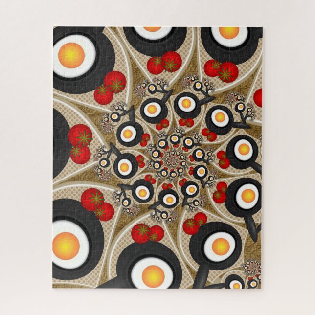 Puzzle Brunch Fractal Art Drôle Nourriture, Tomates, Oeuf (Vertical)