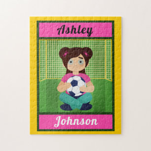 Puzzle Brunette Soccer Girl Green Field Nom du joueur Amu