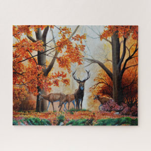 Puzzle Buck Deer et fait dans la forêt d'automne / concep