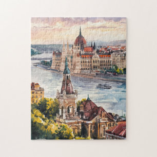 Puzzle Budapest Hongrie Peinture à l'aquarelle vintage