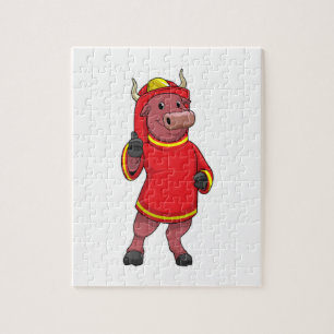 Puzzle Bull en tant que pompier avec casque