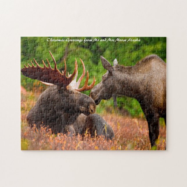 Puzzle Bull et Moose à la vache Alaska. voeux de Noël (Horizontal)