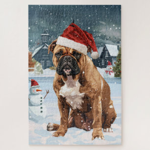 Puzzle Bull Mastiff Chien hiver Merveilles pays Noël Joie