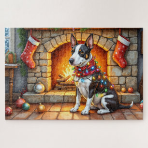 Puzzle Bull Terrier Cheminée avec Lumières de Noël