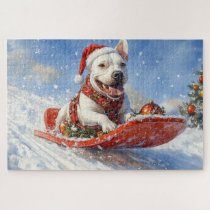 Puzzle Bull Terrier Chien en Luge Laissez Tomber la Neige