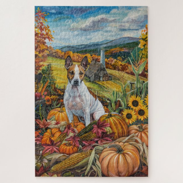 Puzzle Bull Terrier Chien Moisson d'automne Thankgiving (Vertical)