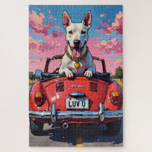 Puzzle Bull Terrier Chien Saint-Valentin Rouge Cabriolet
