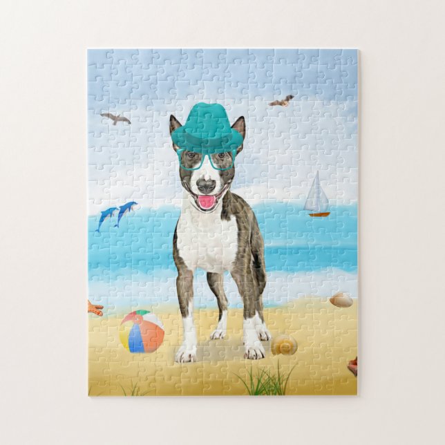 Puzzle Bull Terrier Dog sur la plage (Vertical)