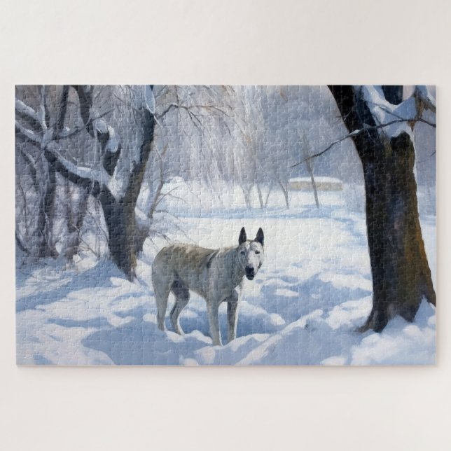 Puzzle Bull Terrier Laisser neiger Noël (Horizontal)