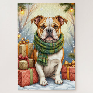 Puzzle Bulldog Américain Noël à l'aquarelle