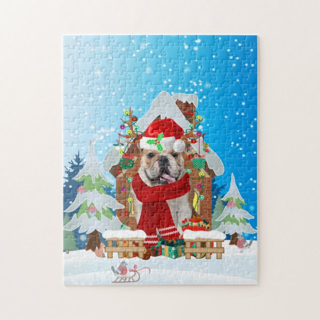 Puzzle Bulldog anglais avec cadeaux de Noël (Vertical)