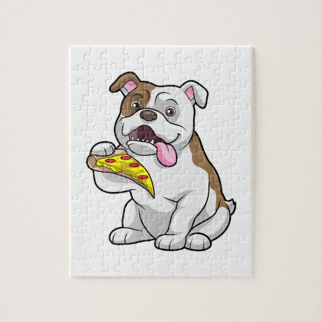 Puzzle Bulldog avec morceau de pizza (Vertical)