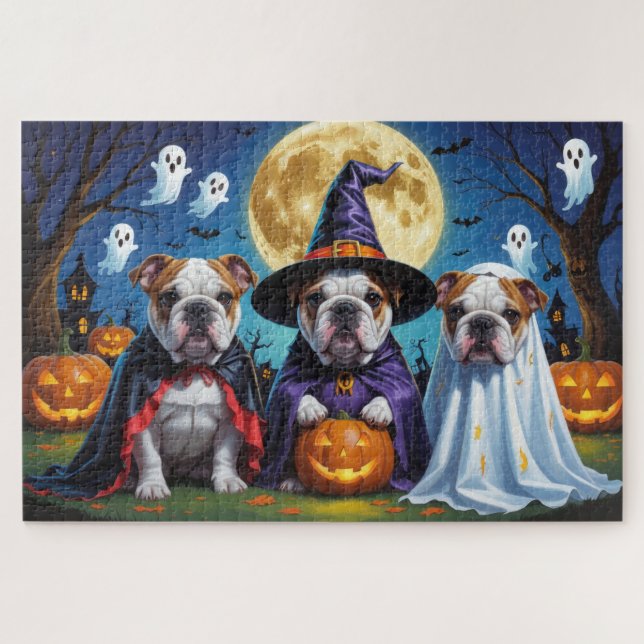 Puzzle Bulldogs Citrouille Halloween drôle (Horizontal)