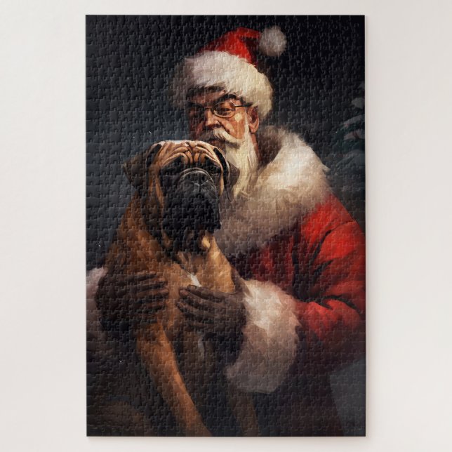 Puzzle Bullmastiff avec Noël Festif du Père Noël (Vertical)