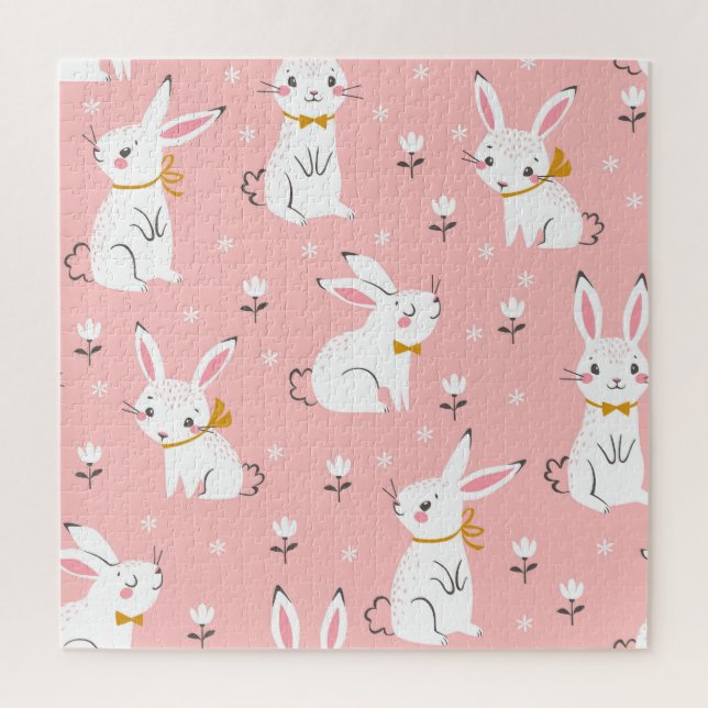 Puzzle Bunnies blancs : Cute Floral sans joint (Vertical)