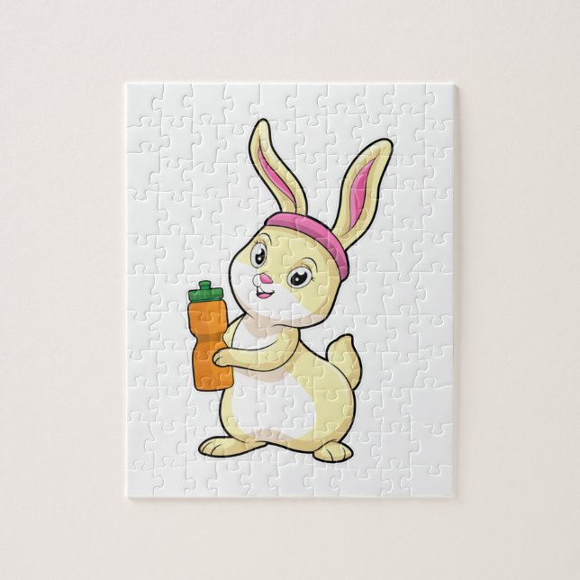Puzzle Bunny at fitness with Drinking bottle (Vertical)