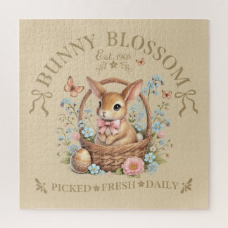Puzzle Bunny Blossom Easter Rabbit in Floral Basket
