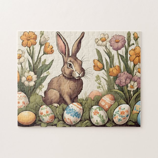 Puzzle Bunny vintage de Pâques dans le jardin de printemp (Horizontal)
