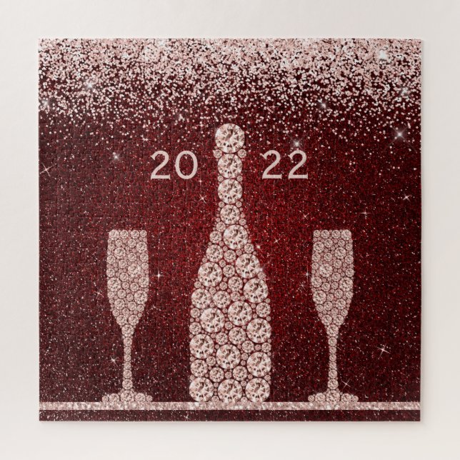 Puzzle Burgundy Blush Parties scintillant Champagne Toast (Vertical)