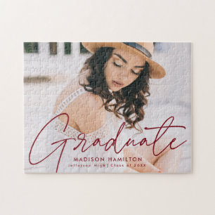 Puzzle Burgundy Moderne Script Photo Graduation