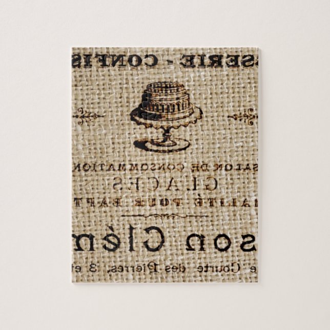 Puzzle burlap scripts shabby chic country cake (Vertical)