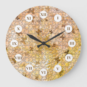 Puzzle Butterflies and Daisies-Browns by STaylor Große Wanduhr