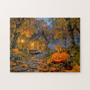Puzzle Cabane de forêt d'Halloween avec renard
