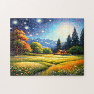 Puzzle Cabine de forêt de montagne Art