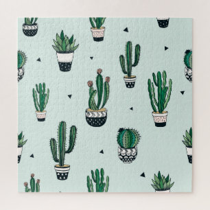 Puzzle Cactus-succulents, motif sans couture dessiné à la