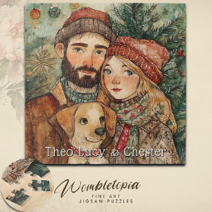 Puzzle Cadeau de Noël personnalisé Rustique Première fami