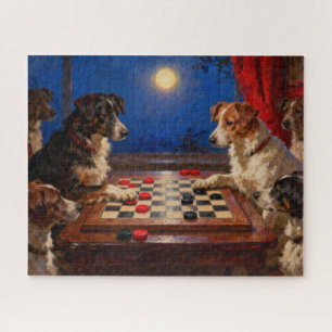 Puzzle Cadeau Drôles Chiots Jouant aux Dames