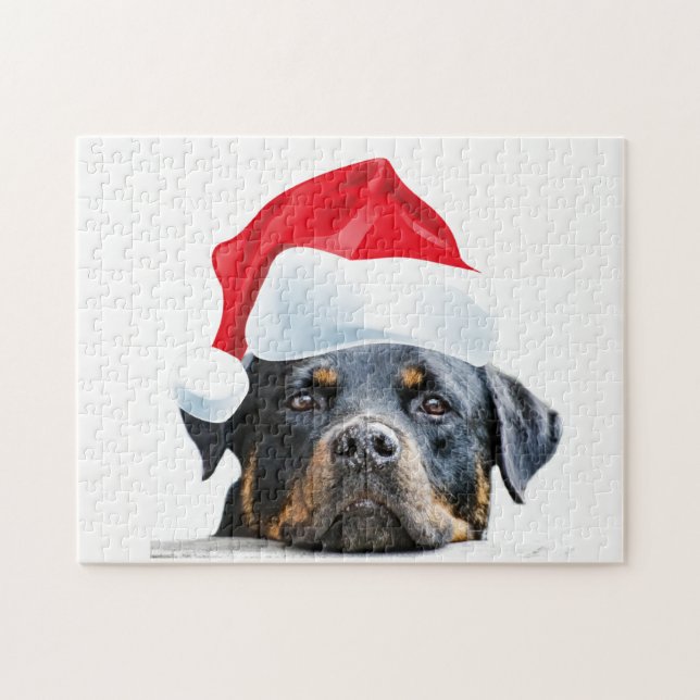 Puzzle Cadeau mignon de Père Noël de chien de rottweiler (Horizontal)
