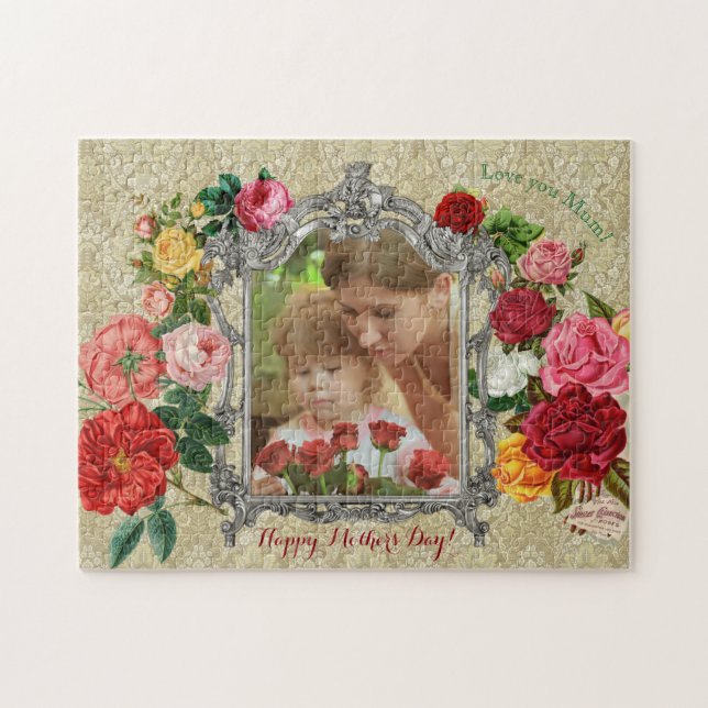 Puzzle Cadre baroque de photo de fantaisie douce de roses (Horizontal)