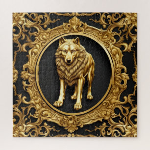 Puzzle Cadre ornemental noir et or Wolf