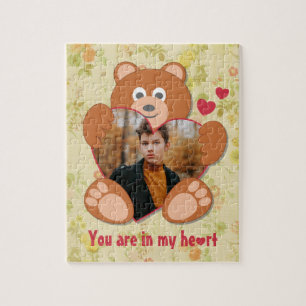 Puzzle Cadre photo moderne mignon jaune Teddy Ours Coeur