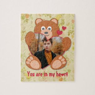 Puzzle Cadre photo moderne mignon jaune Teddy Ours Coeur